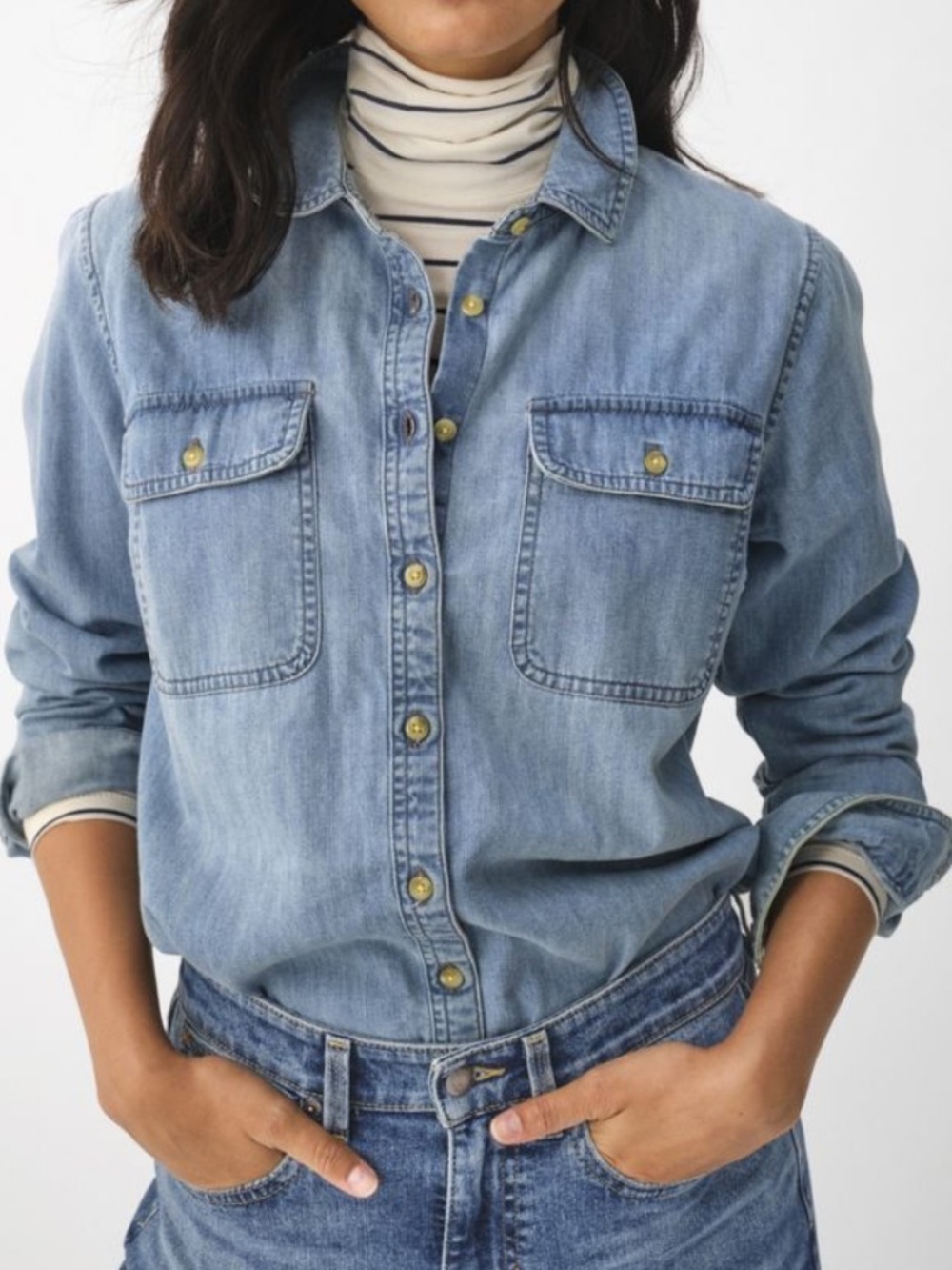 L.L.Bean Women's Heritage Washed Denim Long Sleeve Size L